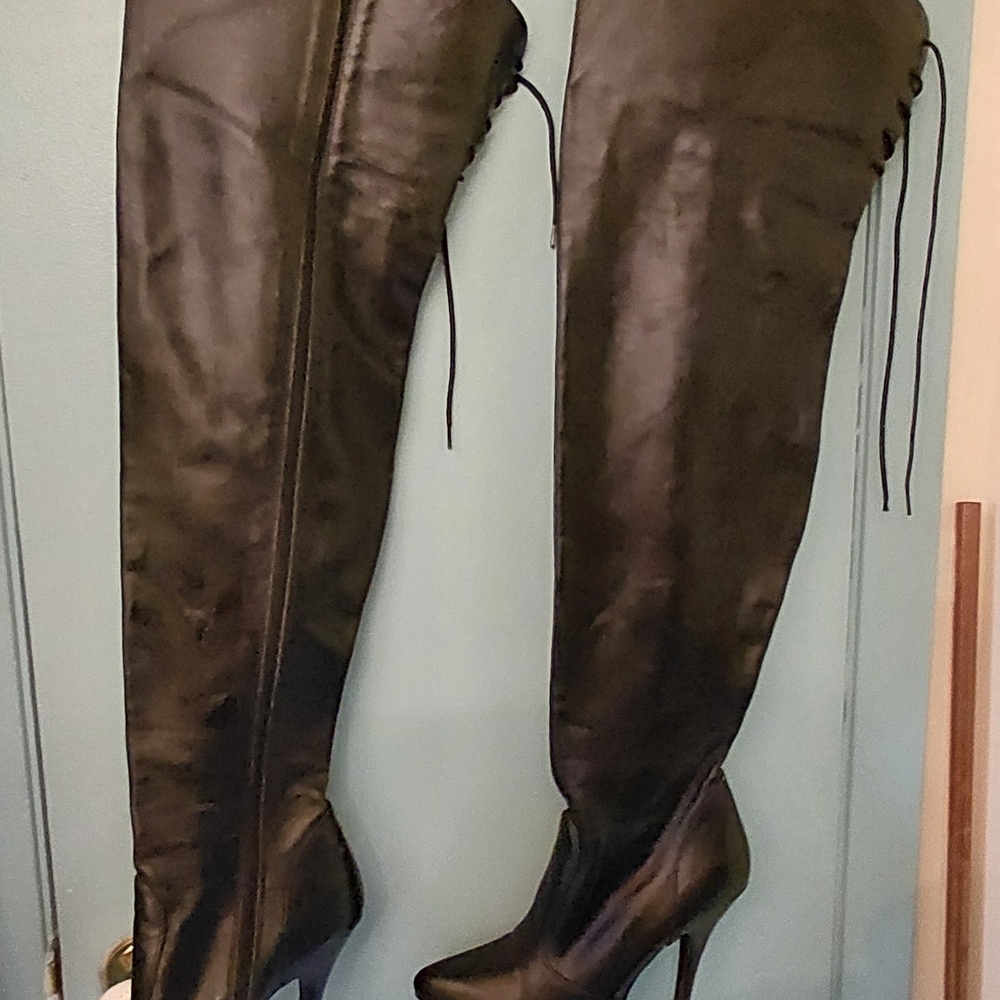 Pleaser Black Leather Thigh High/Over-the-Knee Boots